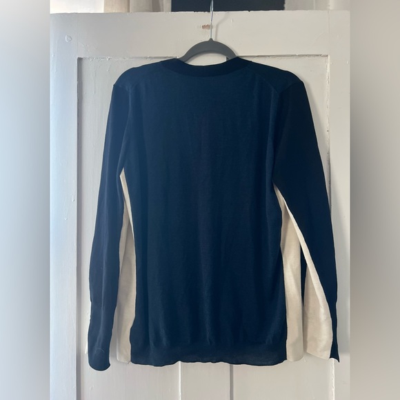 Akris Punto 100% Wool Black Navy Blue Cream Color Block Cardigan Sweater Sz 14 - Picture 8 of 8
